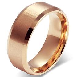 JewelryWe Schmuck 8mm Herren Ring, Polished Ehe-Verlobungs Eheringe Partnerringe Edelstahlring, Rosegold Bandring Größe 74 mit Geschenk Tüte von JewelryWe