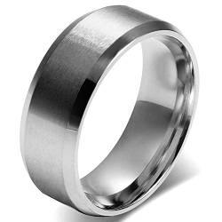 JewelryWe Schmuck 8mm Herren Ring, Polished Ehe-Verlobungs Eheringe Partnerringe Edelstahlring, Silber Bandring Größe 57 mit Geschenk Tüte von JewelryWe