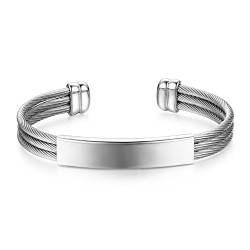 JewelryWe Schmuck Armband, Edelstahl Hochglanz Poliert Dreifach Draht Kabel Offen Armreif Manschette für Herren Damen, Silber von JewelryWe