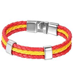 JewelryWe Schmuck Armband, Spanien Spanisch Flagge Armreif, Leder Legierung, für Herren Damen, Rot Gelb von JewelryWe