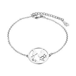 JewelryWe Schmuck Armband Damen Edelstahl Weltkugel Weltkarte Runde Medaille Charmsarmband Armkette Fußkettchen mit kleinem Globus Silber von JewelryWe