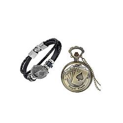 JewelryWe Schmuck Armband für Damen und Herren, Poker Charm Armband, Leder, Legierung, Schwarz Silber (mit Geschenktasche) Set B von JewelryWe