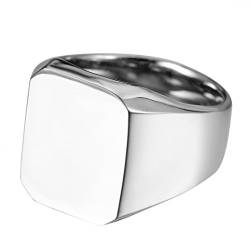 JewelryWe Schmuck Biker Herren-Ring mit Gravur, Personalisierte Edelstahl Glänzend Poliert Siegelring Quadrat Band Ring, Silber Größe 57 von JewelryWe