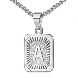 JewelryWe Schmuck Buchstaben Halskette A-Z mit Edelstahl Rechteck Tag Anhänger & Weizenkette Gold Silber für Herren Damen Geschenk von JewelryWe