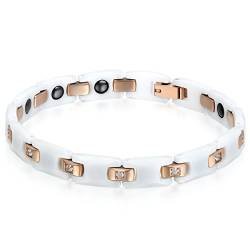 JewelryWe Schmuck Damen Armband, Lieben Freundschaftsarmband, I Rechteckig Link Magnet Charm, Zirkonia Diamant Edelstahl Keramik, Rose Gold Weiss von JewelryWe