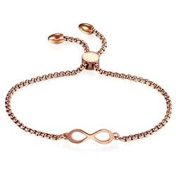 JewelryWe Schmuck Damen Armband, Lieben Infinity Unendlichkeit Zeichen Verstellbar Charm Armkette Armreif, Edelstahl, Rosegold von JewelryWe