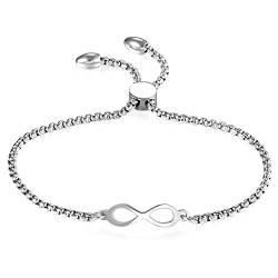 JewelryWe Schmuck Damen Armband, Lieben Infinity Unendlichkeit Zeichen Verstellbar Charm Armkette Armreif, Edelstahl, Silber von JewelryWe