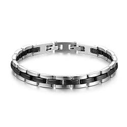 JewelryWe Schmuck Damen Armband Edelstahl Keramik I Rechteck Link Gliederarmband Armkette Armreif Schwarz Silber von JewelryWe