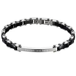 JewelryWe Schmuck Damen Armband mit Gravur, Personalisierte Edelstahl Keramik Porzellan Link Armkette Gliederarmband Armreif Geschenke für Frauen Mädchen, Schwarz Silber von JewelryWe