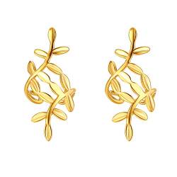 JewelryWe Schmuck Damen Blatt Ohrclips Ohrklemme Ohrringe Edelstahl Fake Piercing Clip-on Ohr Klammern Ohne Loch Ohrstecker für Frauen Mädchen Gold von JewelryWe