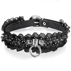 JewelryWe Schmuck Damen Choker Halskette, Gotic Sexy Lederhalsband Spitze Polka Dot Punkte O-Ring Kreis Sklave Kragen Halsketten Ketten, Schwarz von JewelryWe