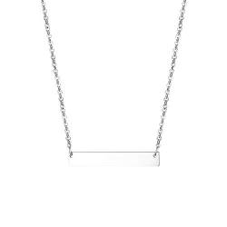 JewelryWe Schmuck Damen Kette mit Gravur Edelstahl Personalisiert Namenskette Halskette mit Gravurplatte Rechteck Anhänger Silber von JewelryWe