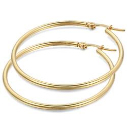 JewelryWe Schmuck Damen Ohrringe, 44mm Edelstahl große Poliert Creolen Ohrhänger Geschenke für Frauen Mädchen, Gold von JewelryWe