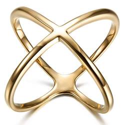 JewelryWe Schmuck Damen-Ring, Edelstahl Kreuz Infinity Unendlichkeit Zeichen Symbol Ring Verlobungsringe Trauringe Eheringe, Gold, Größe 59 von JewelryWe