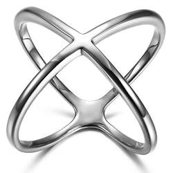 JewelryWe Schmuck Damen-Ring, Edelstahl Kreuz Infinity Unendlichkeit Zeichen Symbol Ring Verlobungsringe Trauringe Eheringe, Silber, Größe 52 von JewelryWe