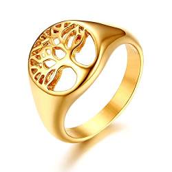 JewelryWe Schmuck Damen-Ring, Edelstahl Lebensbaum Baum des Lebens Hollow Ring Zehenring, Gold, Größe 52, kostenlose Gravur von JewelryWe