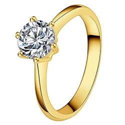 JewelryWe Schmuck Damen-Ring Solitärring Damen Verlobungsring mit Zirkonia Edelstahl Eheringe Ring Hochzeitsringe Gold Valentinstag Lieben Geschenk für Frauen Mädchen Größe 49 von JewelryWe