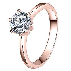 JewelryWe Schmuck Damen-Ring Solitärring Damen Verlobungsring mit Zirkonia Edelstahl Eheringe Ring Hochzeitsringe Rosegold Valentinstag Lieben Geschenk für Frauen Mädchen Größe 52 von JewelryWe