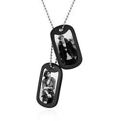 JewelryWe Schmuck Dog Tag Halskette mit persönlicher FOTOGRAVUR | Bild & Text Gravur, Edelstahl Kautschuk 2 poliert Militärischen Erkennungsmarken Dog Tag Herren Anhänger mit 60cm Kette von JewelryWe