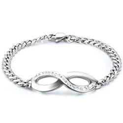 JewelryWe Schmuck Edelstahl Armband Infinity Figur "8" Partnerarmband Panzerarmband Damenarmband Anti-Allergie Poliert, 20cm Breite 5mm Silber von JewelryWe