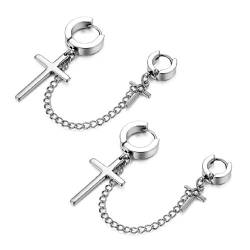 JewelryWe Schmuck Edelstahl Damen Herren Ohrringe, 2 Ohrlöcher Klassische Kreuz Ketten Ohrhänger Huggie Klapp Hoop Creolen Ohrstecker Ohrschmuck ein Paar von JewelryWe