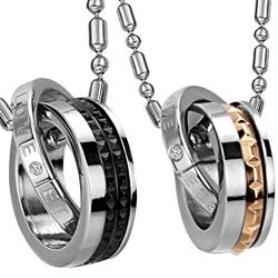 JewelryWe Schmuck Edelstahl Eternal Love Doppel Ringe Anhänger Halskette für Damen Herren ein Paar von JewelryWe