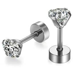 JewelryWe Schmuck Edelstahl Gestüt Ohrstecker Damen Herren CZ Zirkonia Silber Elegant Set Durchmesser 5mm von JewelryWe