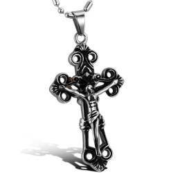 JewelryWe Schmuck Edelstahl Halskette Jesus Christus Kruzifix Keltisch Kreuz Anhänger Partneranhänger Kugelkette Partnerkette Damen Herren von JewelryWe
