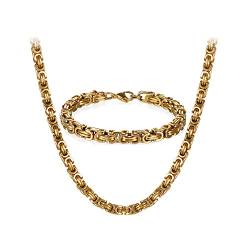 JewelryWe Schmuck Edelstahl Ketten Set von Halsketten und Armketten für Herren Gold golden Armbändern 8mm breit und 21,5 cm für Armband, 22 Zoll für Halskette von JewelryWe