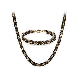JewelryWe Schmuck Edelstahl Ketten Set von Halsketten und Armketten für Herren schwarz Gold Armbändern 8mm breit und 21,5 cm für Armband, 22 Zoll für Halskette von JewelryWe