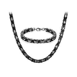 JewelryWe Schmuck Edelstahl Ketten Set von Halsketten und Armketten für Herren schwarz Silber Armbändern 8mm breit und 21,5 cm für Armband, 24 Zoll für Halskette von JewelryWe