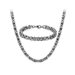 JewelryWe Schmuck Edelstahl Ketten Set von Halsketten und Armketten für Herren silberweißen Armbändern 8mm breit und 21,5 cm für Armband, 24 Zoll für Halskette von JewelryWe
