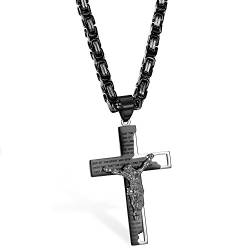 JewelryWe Schmuck Edelstahl Kreuz ROOD Jesus Kruzifix Bibel Gebet Englisch Anhänger mit 65cm Königskette Kette, Retro Halskette für Herren, Schwarz Silber, mit kostenlos Gravur von JewelryWe