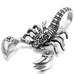 JewelryWe Schmuck Edelstahl Skorpion Herren-Anhänger mit 55cm Kette, Biker Halskette, Silber von JewelryWe