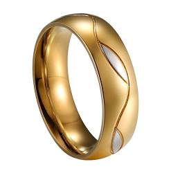 JewelryWe Schmuck Ehepaar Hochzeit Ring Runde Form Blatt Breite 6mm Edelstahl Ehering Gold Verlobungsringe Trauringe für Herren - Größe 67 von JewelryWe