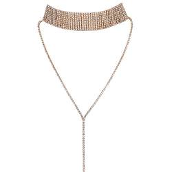 JewelryWe Schmuck Frauen Damen Multi Reihen Strass Choker Halskette Pullover Lange Kette mit Anhänger Halsband Gold von JewelryWe