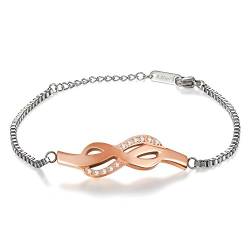 JewelryWe Schmuck Freundschaftsarmband, Lieben Valentinstag Paar Geschenke, Infinity Unendlichkeit Charm Kasten-Kette Partner Armband für Damen, Zirkonia Edelstahl, Rose Gold Silber von JewelryWe