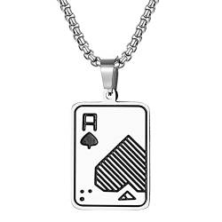 JewelryWe Schmuck Halskette Herren Punk Spielkarte Poker Pik Ass Edelstahl Anhänger mit 24 Zoll Kette Silber von JewelryWe