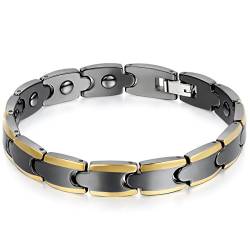 JewelryWe Schmuck Herren Armband, Keramik Porzellan, Klassiker Elegant Poliert Link Magnetarmband Armkette, Schwarz Gold von JewelryWe