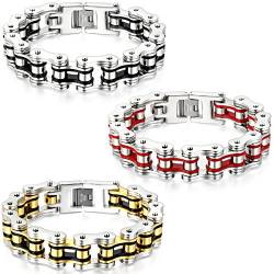 JewelryWe Schmuck Herren Armband, Poliert Breit Link Fahrradkette Biker Armreif, Edelstahl, Rot Silber von JewelryWe