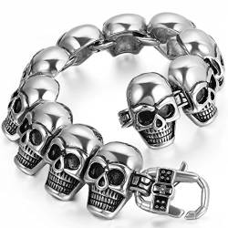 JewelryWe Schmuck Herren Armband, Schwere Biker Gotik Totenkopf Schädel Armreif, Edelstahl, Silber von JewelryWe