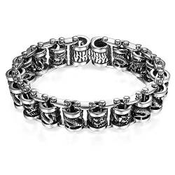 JewelryWe Schmuck Herren Biker Armband, Gotik Drache Link Gliederkette Armkette Armreif aus Edelstahl, Silber von JewelryWe