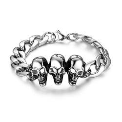 JewelryWe Schmuck Herren Biker Armband Edelstahl Gotik Totenkopf Schädel Skull Panzerarmband Panzerkette Armreif Armkette Silber von JewelryWe