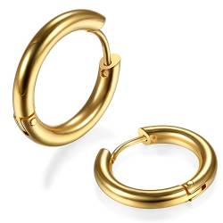 JewelryWe Schmuck Herren Damen Creolen Ohrringe, Edelstahl hochglanz poliert Klappcreolen Huggie Ohrstecker Ohrhänger Ohrschmuck Ohrklemmen, Gold - Durchmesser 22mm von JewelryWe