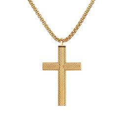 JewelryWe Schmuck Herren Damen Halskette Edelstahl Urne Asche Feuerbestattung Memorial Andenken Kreuz Anhänger mit 22 Zoll Kette Gold von JewelryWe