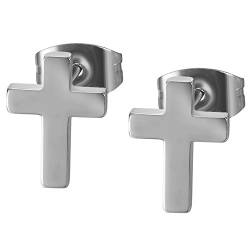 JewelryWe Schmuck Herren Damen Ohrstecker, 10mm Glänzend Poliert Kruzifix Kreuz Ohrringe Ohrschmuck, Edelstahl, Silber von JewelryWe