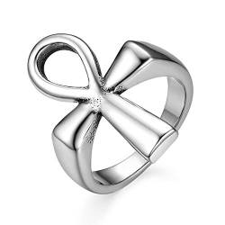 JewelryWe Schmuck Herren Damen Ring, Edelstahl Antik Ägyptisches Ankh Kreuz Schlüssel des Lebens Signet Band Ringe, Silber, Größe 54 von JewelryWe