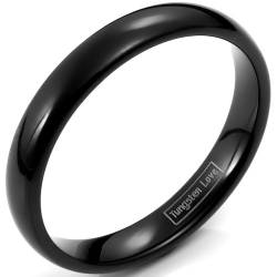 JewelryWe Schmuck Herren Damen Ring Wolframcarbid Unisex Ringe 4mm Breite für Versprechen Verlobung Hochzeitsband Schwarz Größe 49 bis 67 von JewelryWe