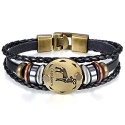 JewelryWe Schmuck Herren Damen Steinbock Armband, 12 Tierkreis Sternzeichen Horoskop Charms Druckknopf Armreif, Leder Legierung, schwarz von JewelryWe