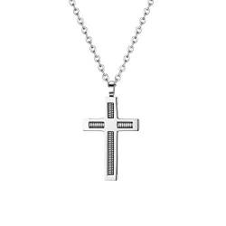 JewelryWe Schmuck Herren Halskette Edelstahl Hohl Kreuz Anhänger mit Innen Frühling Design Biker Religiöse Kette 22 Zoll Silber von JewelryWe